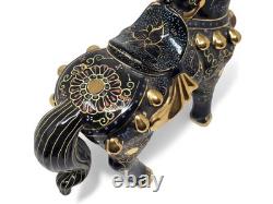 Dramatic Black Gold Gilt Chinese Rearing Stallion War Horse Pair 11.75