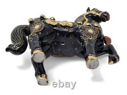 Dramatic Black Gold Gilt Chinese Rearing Stallion War Horse Pair 11.75 Dramatic Black Gold Gilt Chinese Rearing Stallion War Horse Pair 11.75