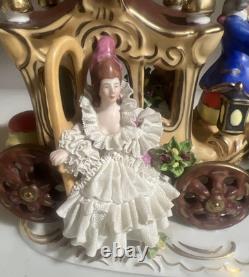 Dresden Lace Cinderella Before The Stroke Of Midnight Coach Horses Figurine AsIs