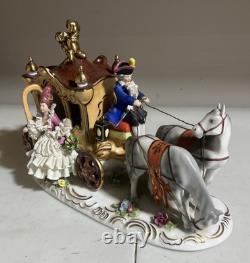 Dresden Lace Cinderella Before The Stroke Of Midnight Coach Horses Figurine AsIs