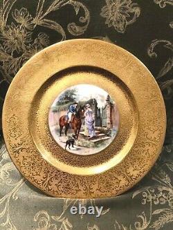 Dresden Porcelain Cabinet Plates (5) Gold Border Pastoral And Horse Scenes