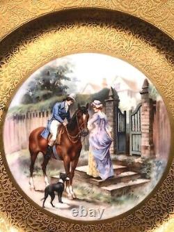 Dresden Porcelain Cabinet Plates (5) Gold Border Pastoral And Horse Scenes