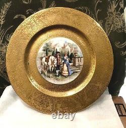 Dresden Porcelain Cabinet Plates (5) Gold Border Pastoral And Horse Scenes