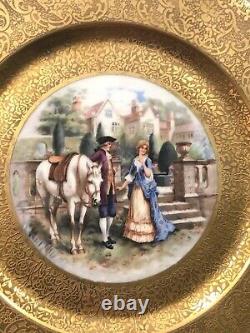 Dresden Porcelain Cabinet Plates (5) Gold Border Pastoral And Horse Scenes