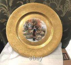 Dresden Porcelain Cabinet Plates (5) Gold Border Pastoral And Horse Scenes