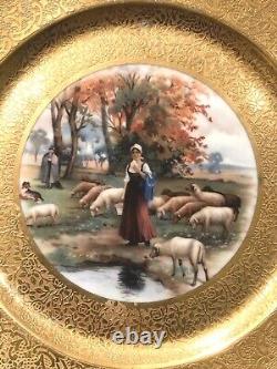 Dresden Porcelain Cabinet Plates (5) Gold Border Pastoral And Horse Scenes