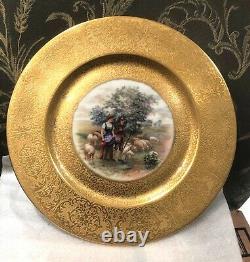 Dresden Porcelain Cabinet Plates (5) Gold Border Pastoral And Horse Scenes