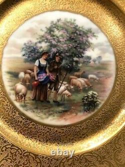 Dresden Porcelain Cabinet Plates (5) Gold Border Pastoral And Horse Scenes