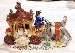 Dresden Porcelain Grouping 6065 Figurine Lacy Ladies Coachman Carriage Horses