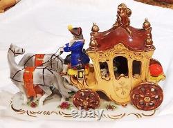 Dresden Porcelain Grouping 6065 Figurine Lacy Ladies Coachman Carriage Horses