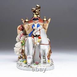 Dresden Porcelain Horse-Drawn Carriage Lady with Lace Dress Figural Group #6065