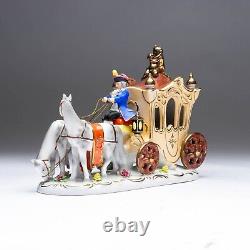 Dresden Porcelain Horse-Drawn Carriage Lady with Lace Dress Figural Group #6065