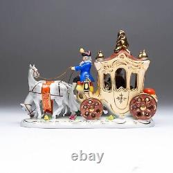 Dresden Porcelain Horse-Drawn Carriage Lady with Lace Dress Figural Group #6065