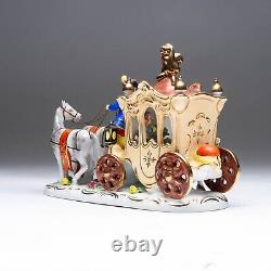 Dresden Porcelain Horse-Drawn Carriage Lady with Lace Dress Figural Group #6065