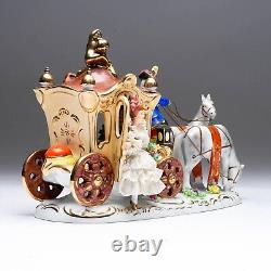 Dresden Porcelain Horse-Drawn Carriage Lady with Lace Dress Figural Group #6065