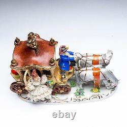 Dresden Porcelain Horse-Drawn Carriage Lady with Lace Dress Figural Group #6065