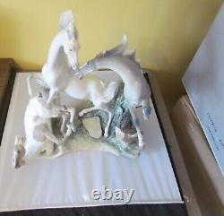 ELABORATE LLADRO # 1021 HORSE'S GROUP 3 LARGE WILD STALLIONS/MINT withO. BOX