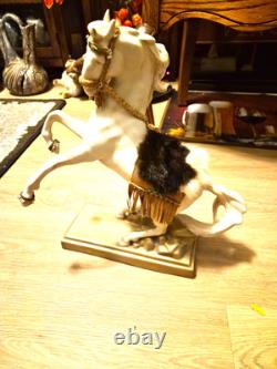 Early 20C Royal Dux Porcelain Majestic Rearing Horse Statue Figurine 16 Tall