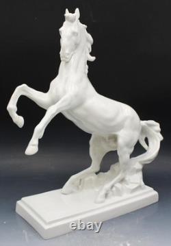 Early 20C Royal Dux Porcelain Majestic Rearing Horse Statue Figurine 16 Tall