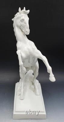 Early 20C Royal Dux Porcelain Majestic Rearing Horse Statue Figurine 16 Tall
