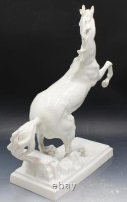 Early 20C Royal Dux Porcelain Majestic Rearing Horse Statue Figurine 16 Tall