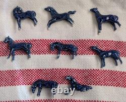 Eight Cobalt Blue Horses Complete Porcelain Vintage Western Ranch Equestrian