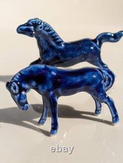 Eight Cobalt Blue Horses Complete Porcelain Vintage Western Ranch Equestrian