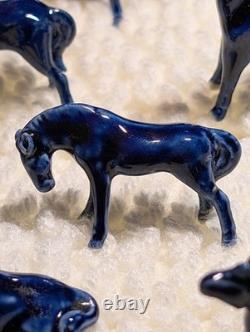 Eight Cobalt Blue Horses Complete Porcelain Vintage Western Ranch Equestrian