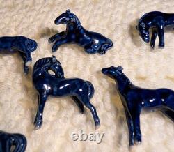 Eight Cobalt Blue Horses Complete Porcelain Vintage Western Ranch Equestrian Eight Cobalt Blue Horses Complete Porcelain Vintage Western Ranch Equestrian