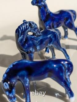 Eight Cobalt Blue Horses Complete Porcelain Vintage Western Ranch Equestrian Eight Cobalt Blue Horses Complete Porcelain Vintage Western Ranch Equestrian