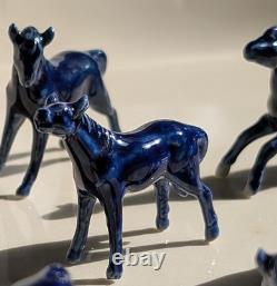 Eight Cobalt Blue Horses Complete Porcelain Vintage Western Ranch Equestrian