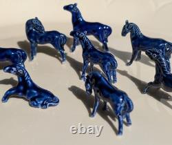 Eight Cobalt Blue Horses Complete Porcelain Vintage Western Ranch Equestrian