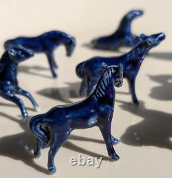 Eight Cobalt Blue Horses Complete Porcelain Vintage Western Ranch Equestrian