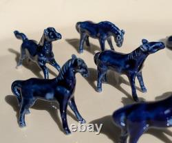 Eight Cobalt Blue Horses Complete Porcelain Vintage Western Ranch Equestrian Eight Cobalt Blue Horses Complete Porcelain Vintage Western Ranch Equestrian