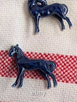 Eight Cobalt Blue Horses Complete Porcelain Vintage Western Ranch Equestrian