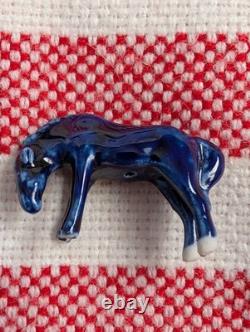 Eight Cobalt Blue Horses Complete Porcelain Vintage Western Ranch Equestrian