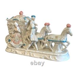Fairytale Carriage Figurine Porcelain Lusterware Four Horse Coach Decor