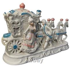 Fairytale Carriage Figurine Porcelain Lusterware Four Horse Coach Decor
