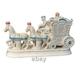 Fairytale Carriage Figurine Porcelain Lusterware Four Horse Coach Decor