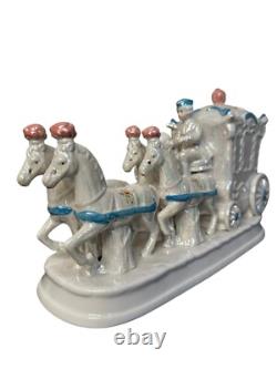 Fairytale Carriage Figurine Porcelain Lusterware Four Horse Coach Decor