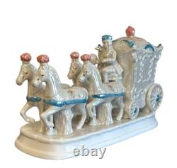 Fairytale Carriage Figurine Porcelain Lusterware Four Horse Coach Decor