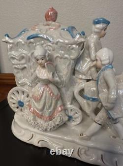 Fairytale Carriage Figurine Porcelain Lusterware Four Horse Coach Decor