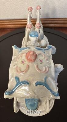 Fairytale Carriage Figurine Porcelain Lusterware Four Horse Coach Decor