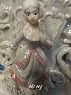 Fairytale Carriage Figurine Porcelain Lusterware Four Horse Coach Decor