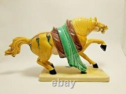 Figurine Sculpture Glazed Pottery Porcelain War Horse Asian Majolica Chinese