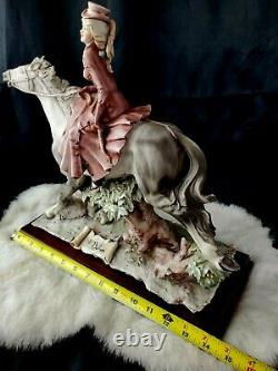 Figurine Woman on horse Vtg A Belcari Collectible Capodimonte Italian 14x14