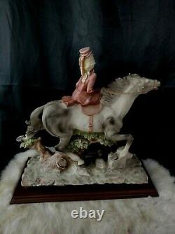 Figurine Woman on horse Vtg A Belcari Collectible Capodimonte Italian 14x14