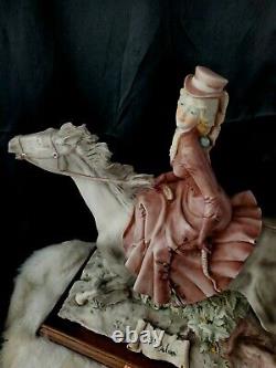 Figurine Woman on horse Vtg A Belcari Collectible Capodimonte Italian 14x14