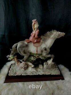 Figurine Woman on horse Vtg A Belcari Collectible Capodimonte Porcelain 14x14