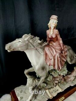 Figurine Woman on horse Vtg A Belcari Collectible Capodimonte Porcelain 14x14